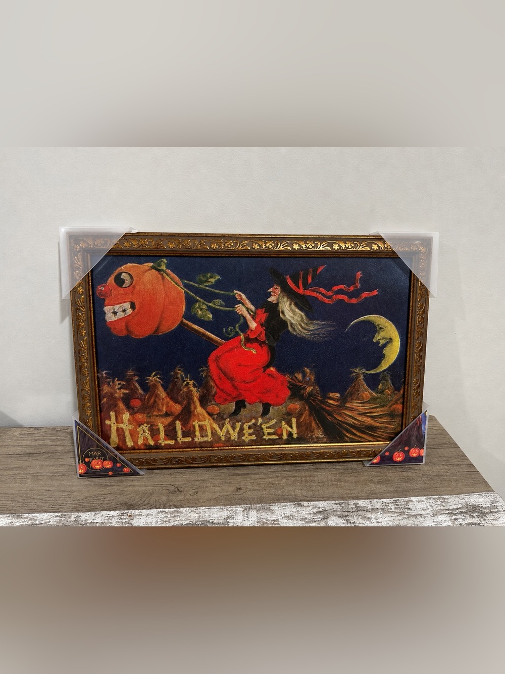 Marmont Hill Halloween Gold Framed Vintage Style Witch Wall Hanging Picture NEW